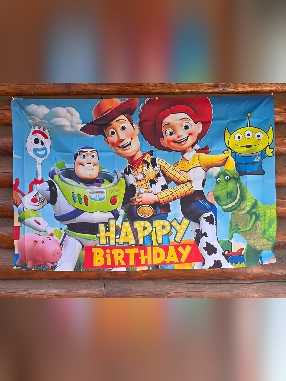 Toy Story Happy Birthday Party Backdrop - Multicolor Characters